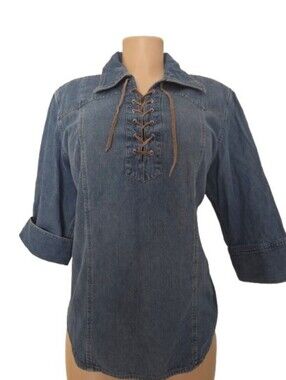 Denim Lace Up Women Top Size 14/16